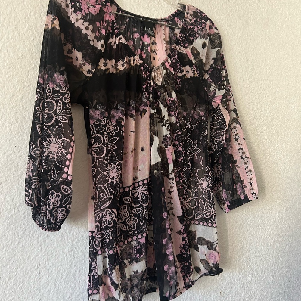 Y2K INC Sheer Fairy Floral 3/4 Sleeve Blouse Medium Cute Goth - Picture 11 of 11